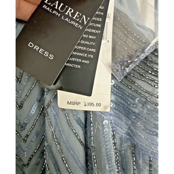 Lauren Ralph Lauren Women's Beaded Mesh Halter PartyCocktail Dress Light Blue 12 - Picture 9 of 13